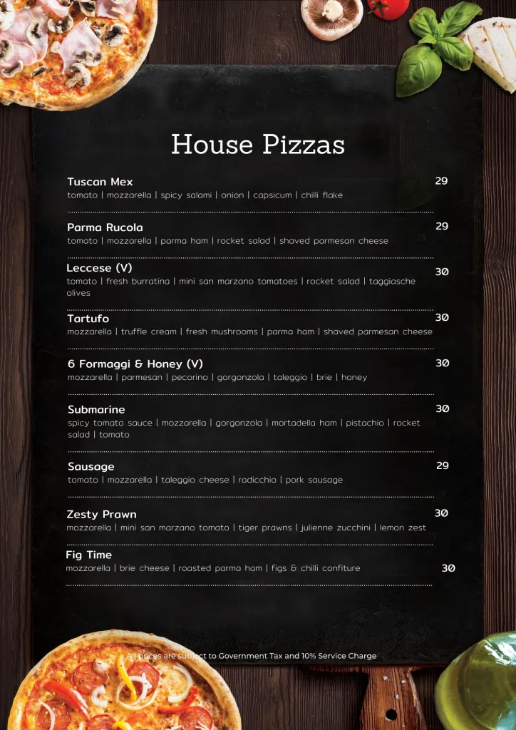 Baci Baci house pizza  Menu singapore