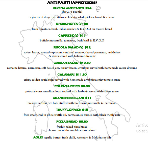 Kucina Italian Menu & Price List Singapore Updated 2024