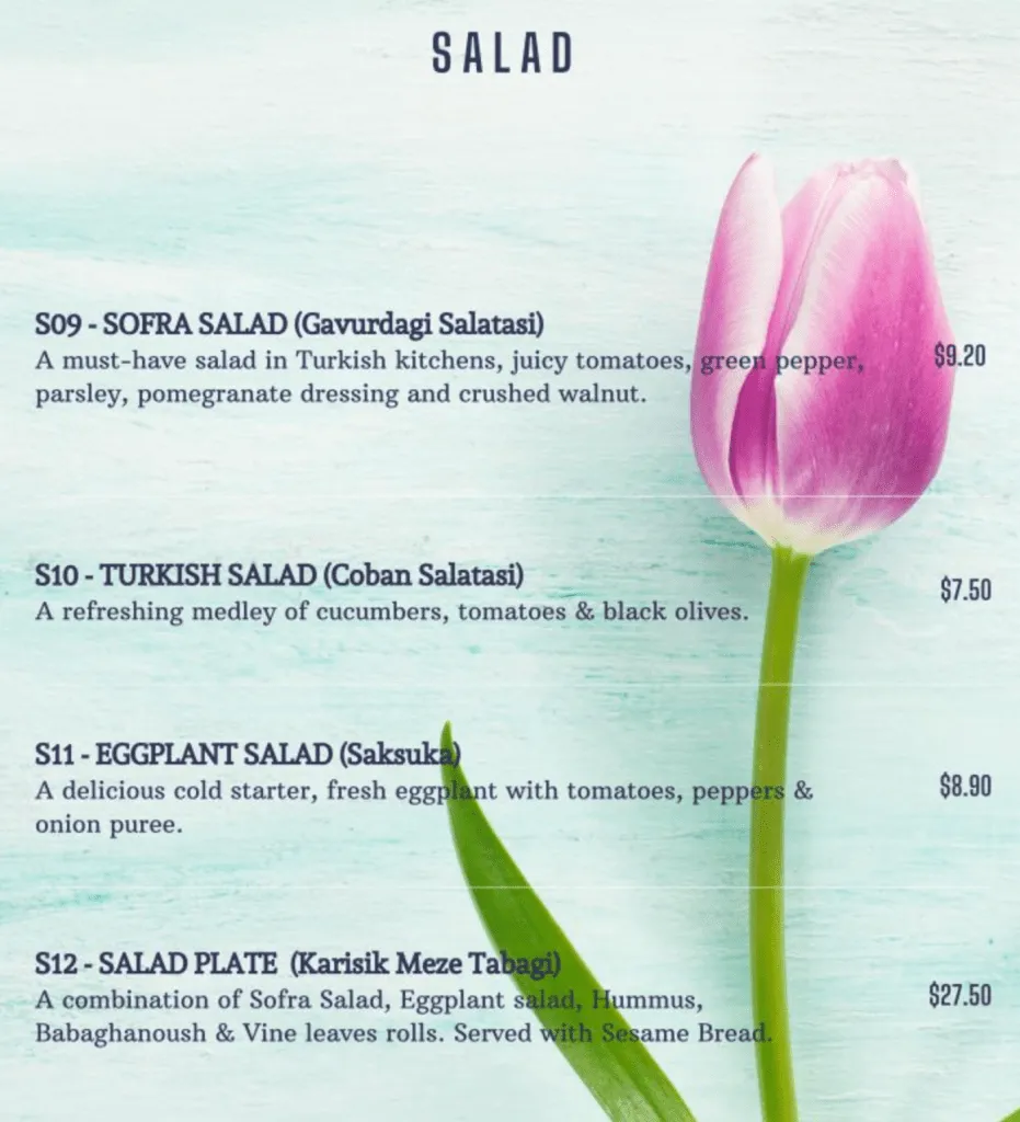 Turkish Kebab Menu