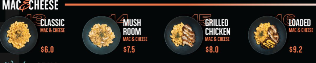 ASHES BURNNIT MAC & CHEESE MENU WITH PRICES
