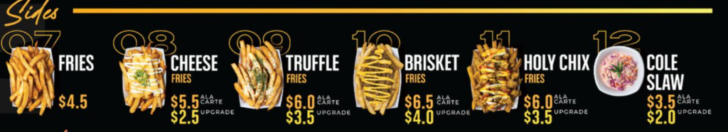 ASHES BURNNIT SIDES MENU WITH PRICES