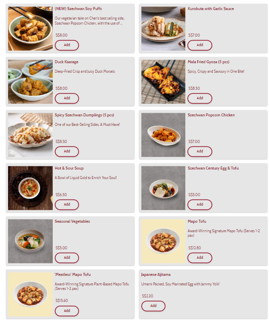 CHEN’S MAPO TOFU SIDES MENU WITH PRICES