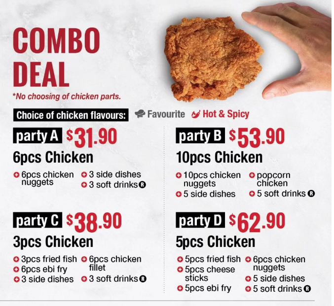CHIC A BOO COMBO DEAL MENU WITH PRICES