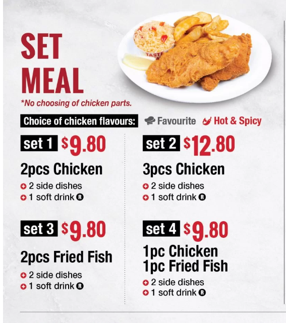 CHIC A BOO SET MEAL MENU WITH PRICES