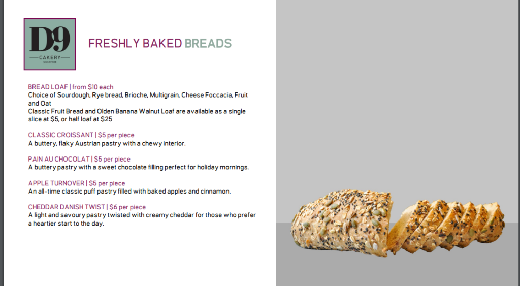 D9 CAKERY BREADS & LOAFS PRICES