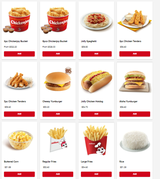 JOLLIBEE CHICKENJOY ALA CARTE MENU WITH PRICES