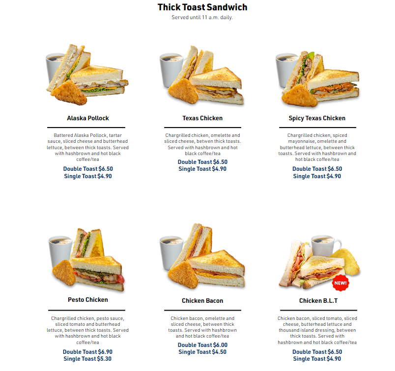 LJS THICK TOAST SANDWICH Menu With Prices