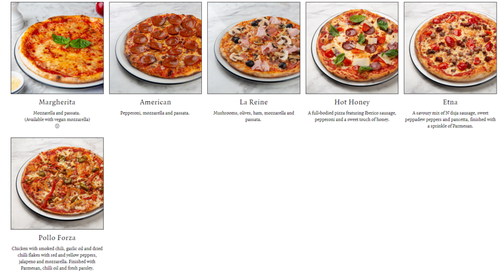 PIZZA EXPRESS 11″ CLASSIC PIZZA MENU WITH PRICES