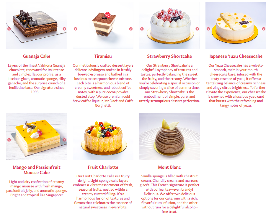 RIVE GAUCHE SIGNATURE WHOLE CAKES MENU WITH PRICES
