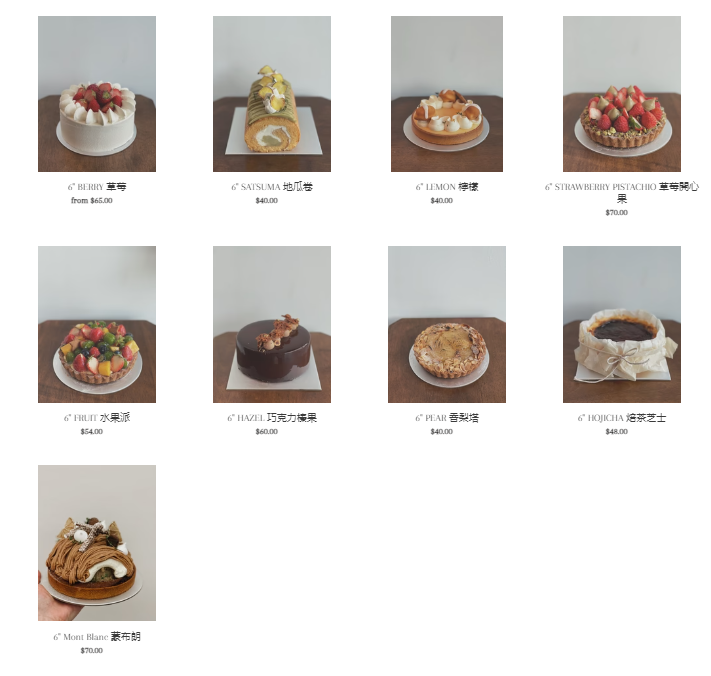 SIMPLE WHOLE CAKES MENU WITH PRICES