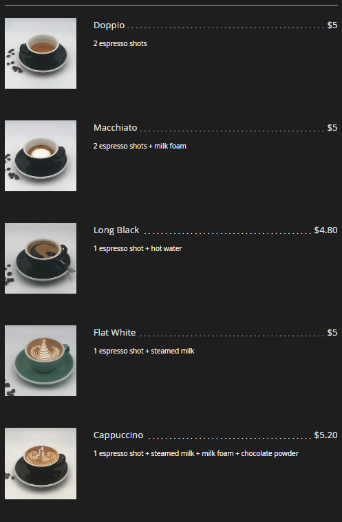THE BOOK CAFE BEVERAGES PRICES