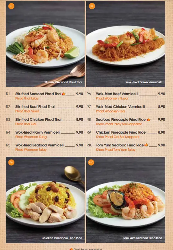 SAVEUR THAI MENU RICE  NOODLES PRICES