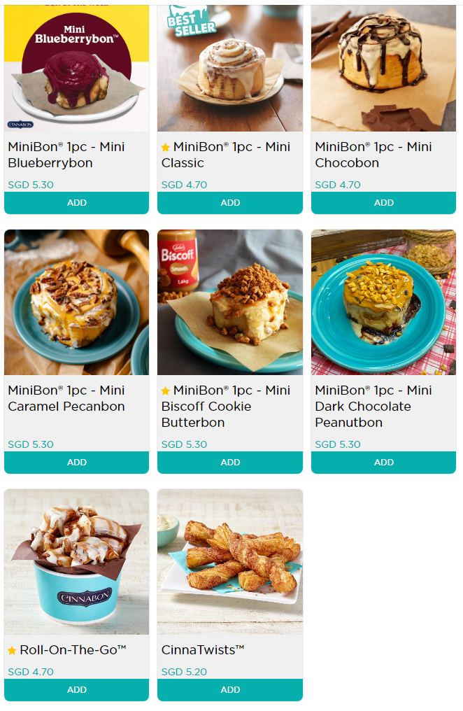 CINNABON HANDCRAFTED TREATS MENU WITH PRICES 