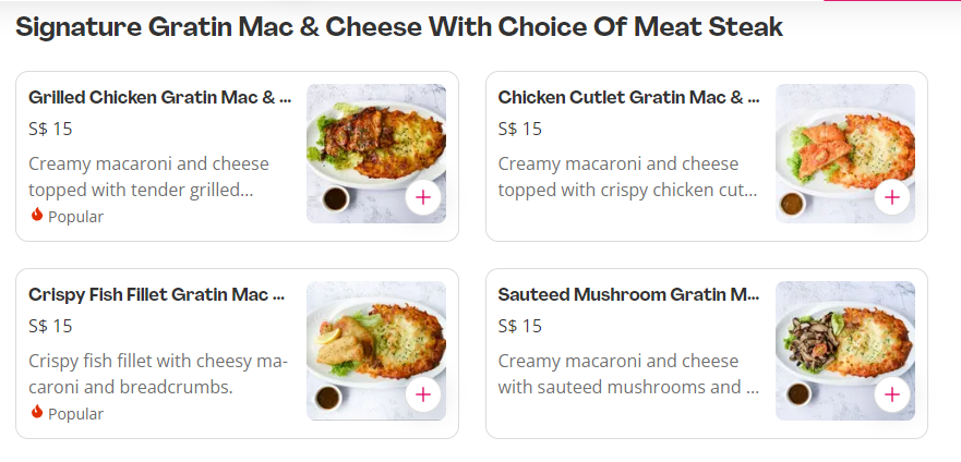 KRAFT SIGNATURE GRATIN MAC & CHEESE WITH MEAT STEAK MENU PRICE