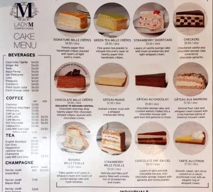 LADY M WHOLE CAKES & CREPES MENU PRICES