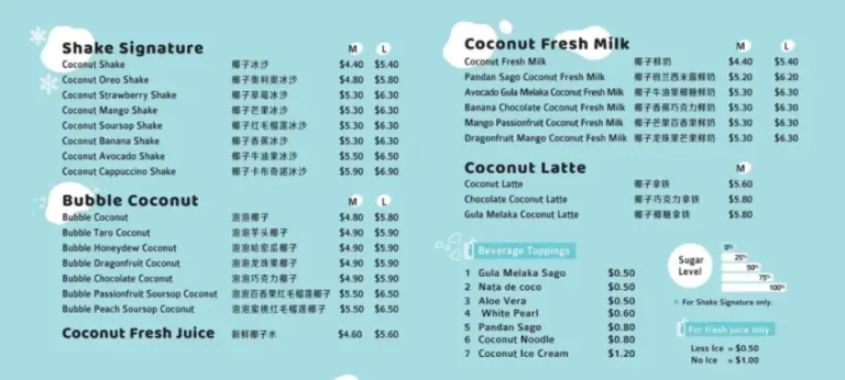 Mr. Coconut Menu Singapore & Price List Updated 2024