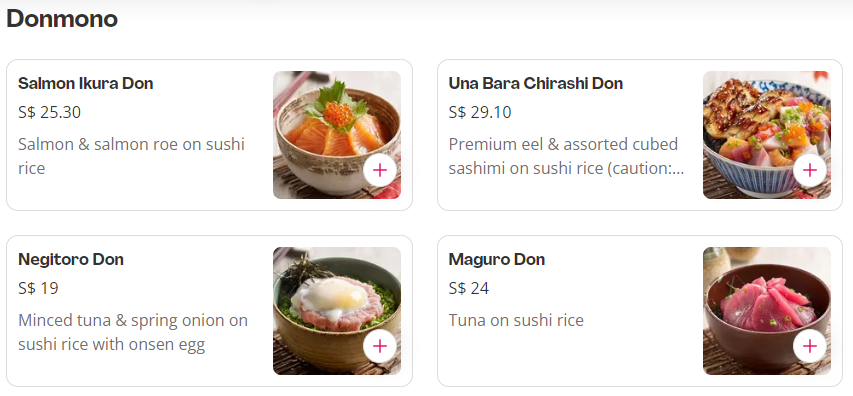 Sushi Tei Donmono Menu Prices