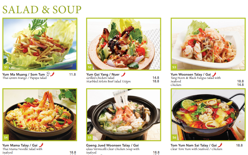 bali thai salads menu