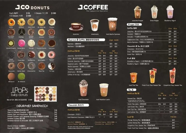 J.CO Donuts & Coffee Menu Singapore & Price List Updated 2024