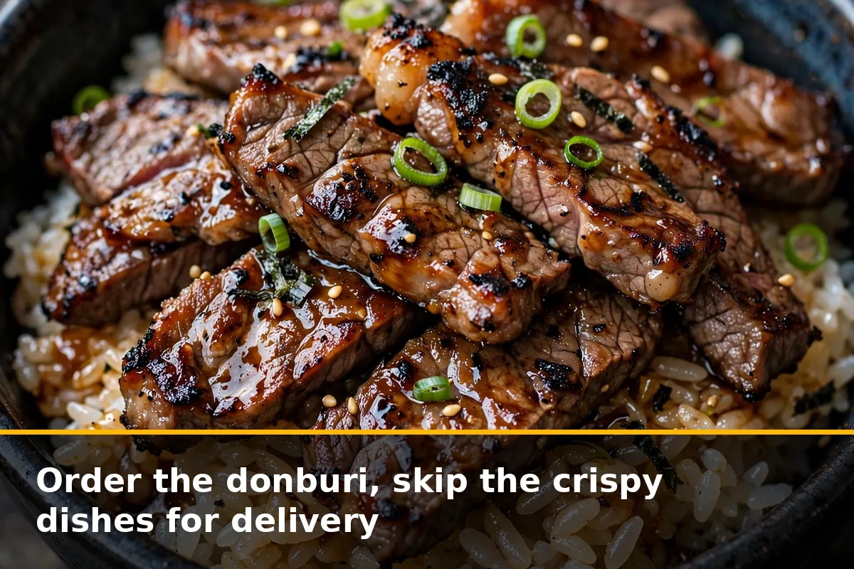 Order the donburi, skip the crispy dishes for delivery