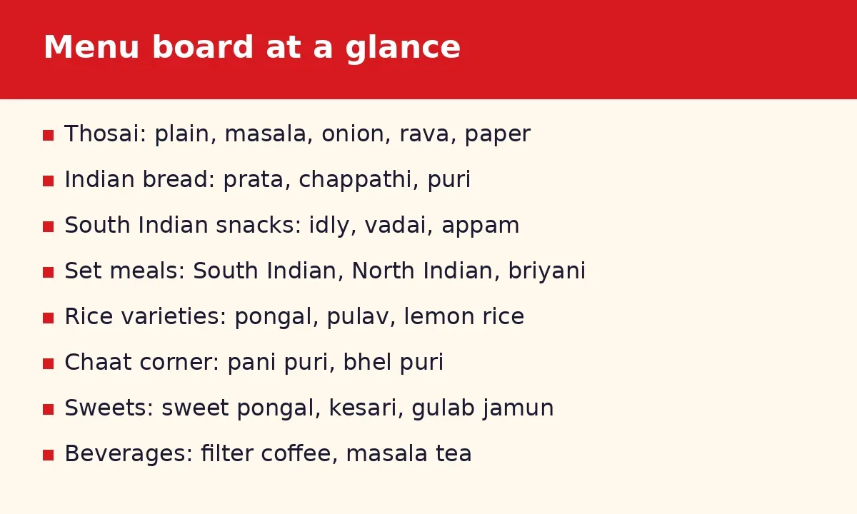 What is on the Ananda Bhavan menu card in Singapore?