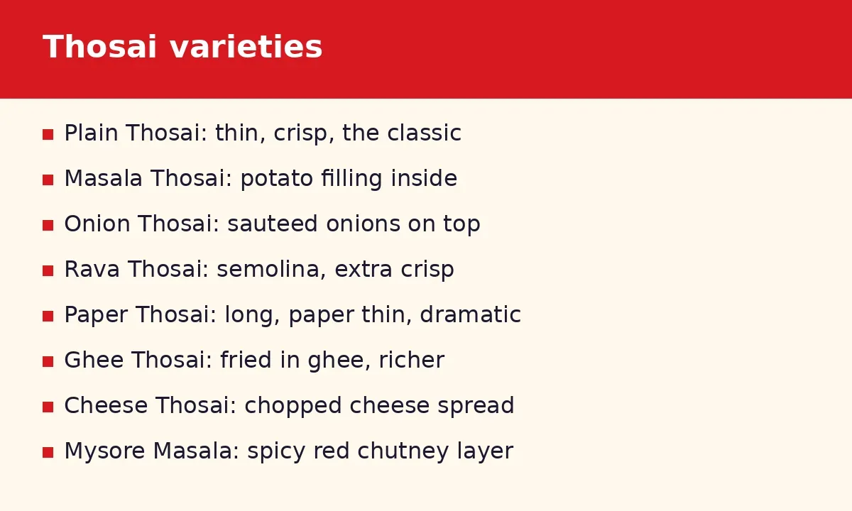 Which thosai are on the Ananda Bhavan menu card?