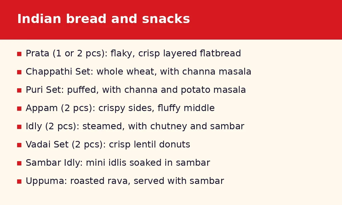 Which breads and snacks are on the menu?
