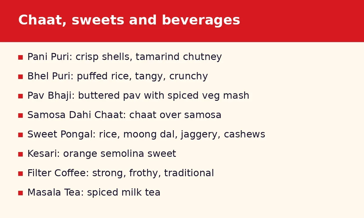 What about chaat, sweets and beverages?
