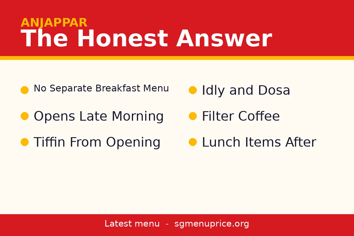 Does Anjappar serve breakfast in Singapore?
