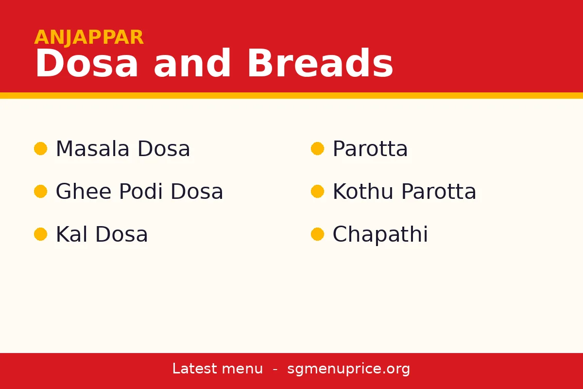 What about dosa, parotta and breads on the menu card?