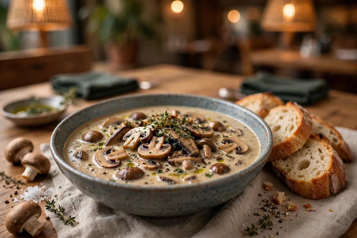 What should parents know before visiting? A bowl of mushroom soup with bread