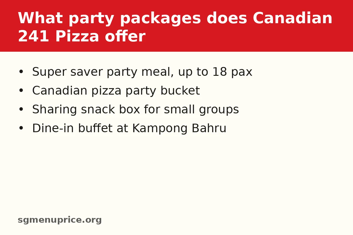 What party packages does Canadian 241 Pizza offer?