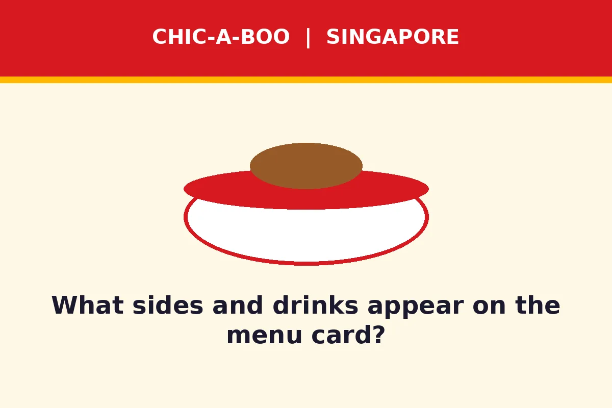 What sides and drinks appear on the menu card?