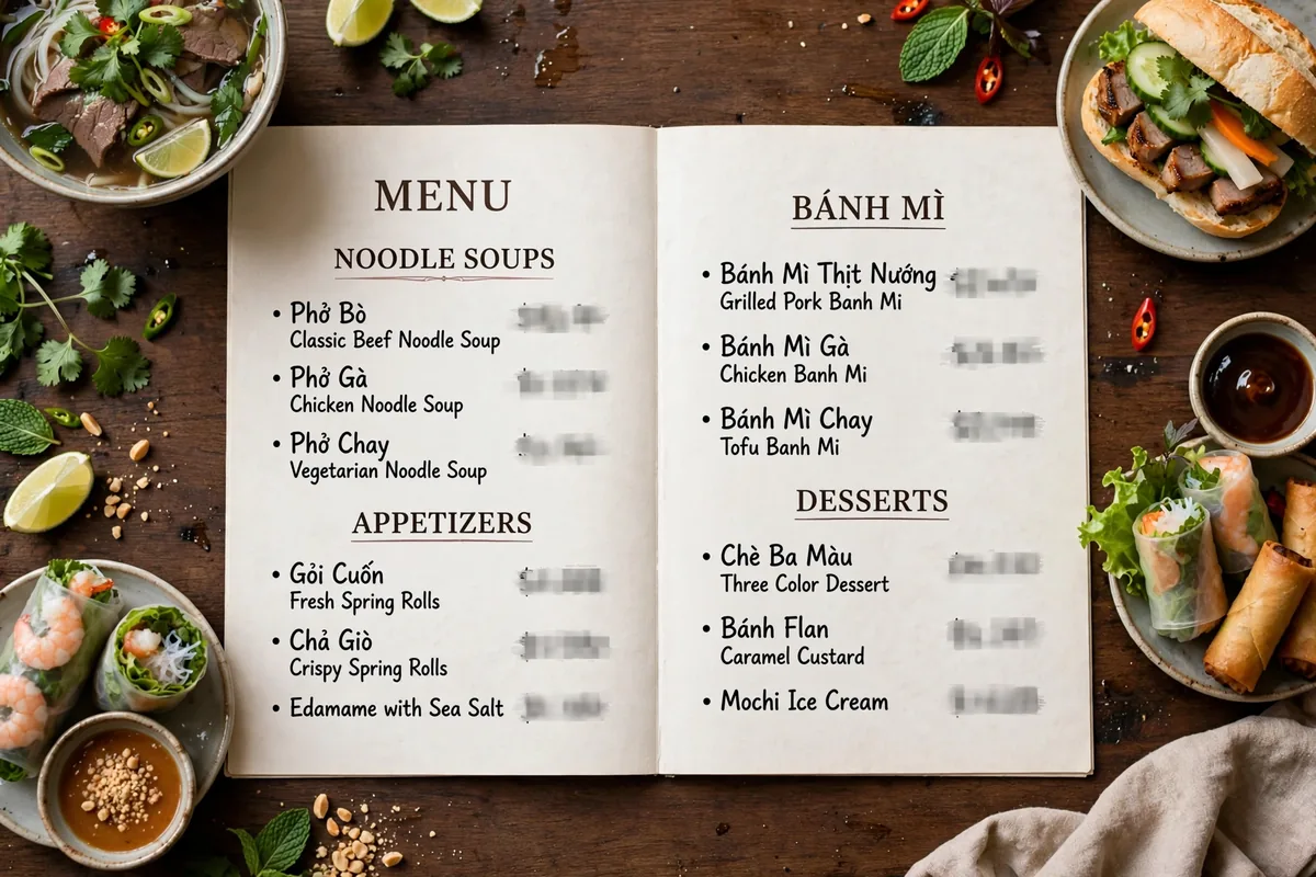 What sections are on the Co Chung menu card?