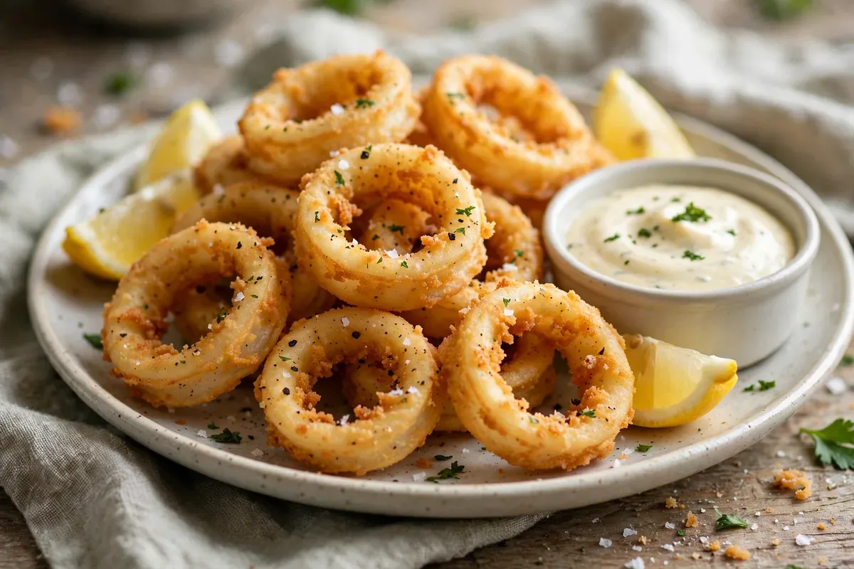 Starters like calamari sit between sides and mains