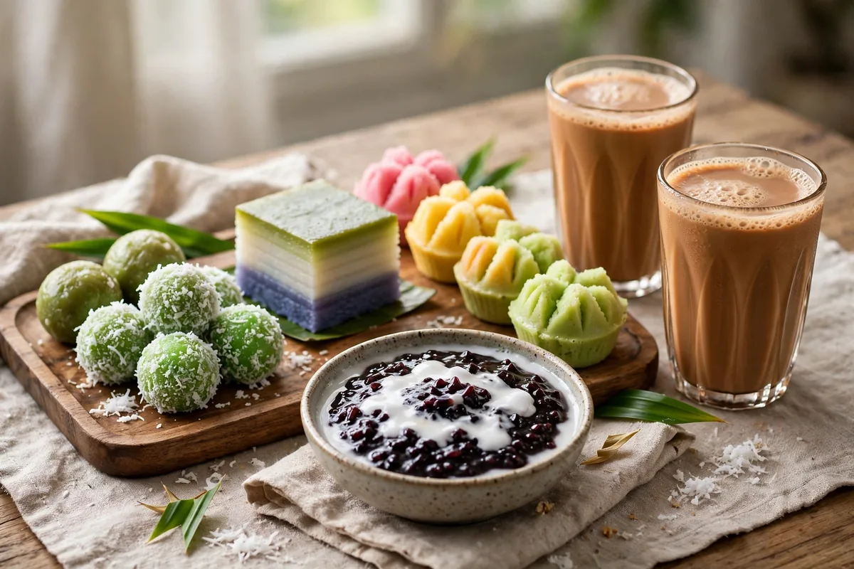 What desserts and drinks are on the Hjh Maimunah menu?