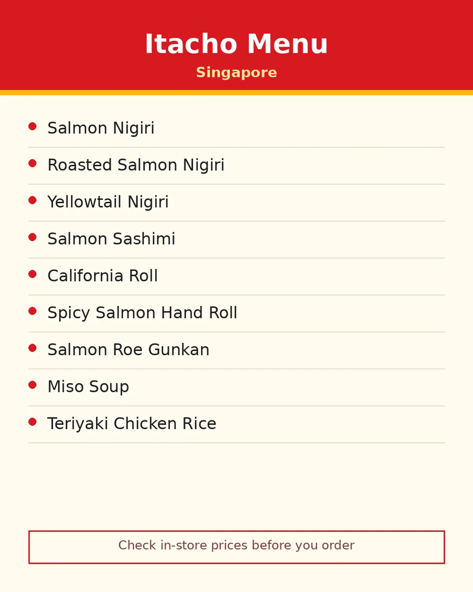 What was on the Itacho menu in Singapore?