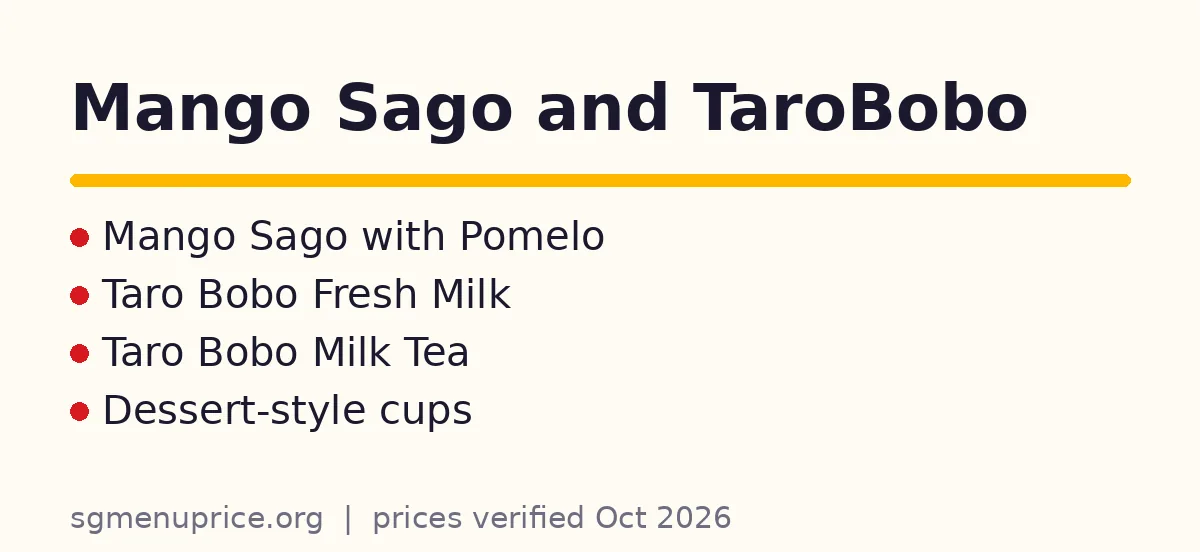 What is on the iTEA Mango Sago and TaroBobo menu?