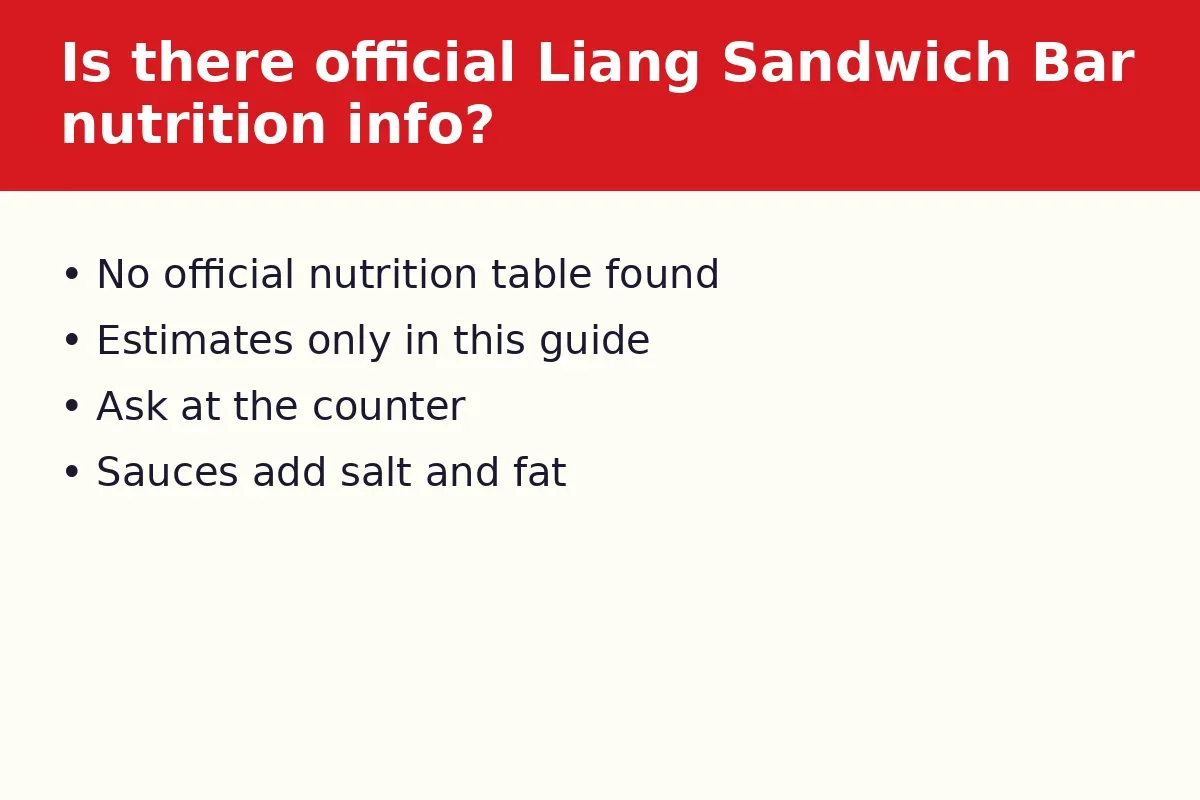 Is there official Liang Sandwich Bar nutrition info?