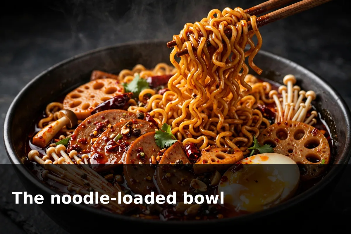 The noodle-loaded bowl