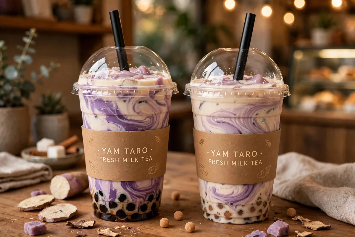 What is on the Milk Tea, Coconut, Yam and Yogurt cards?