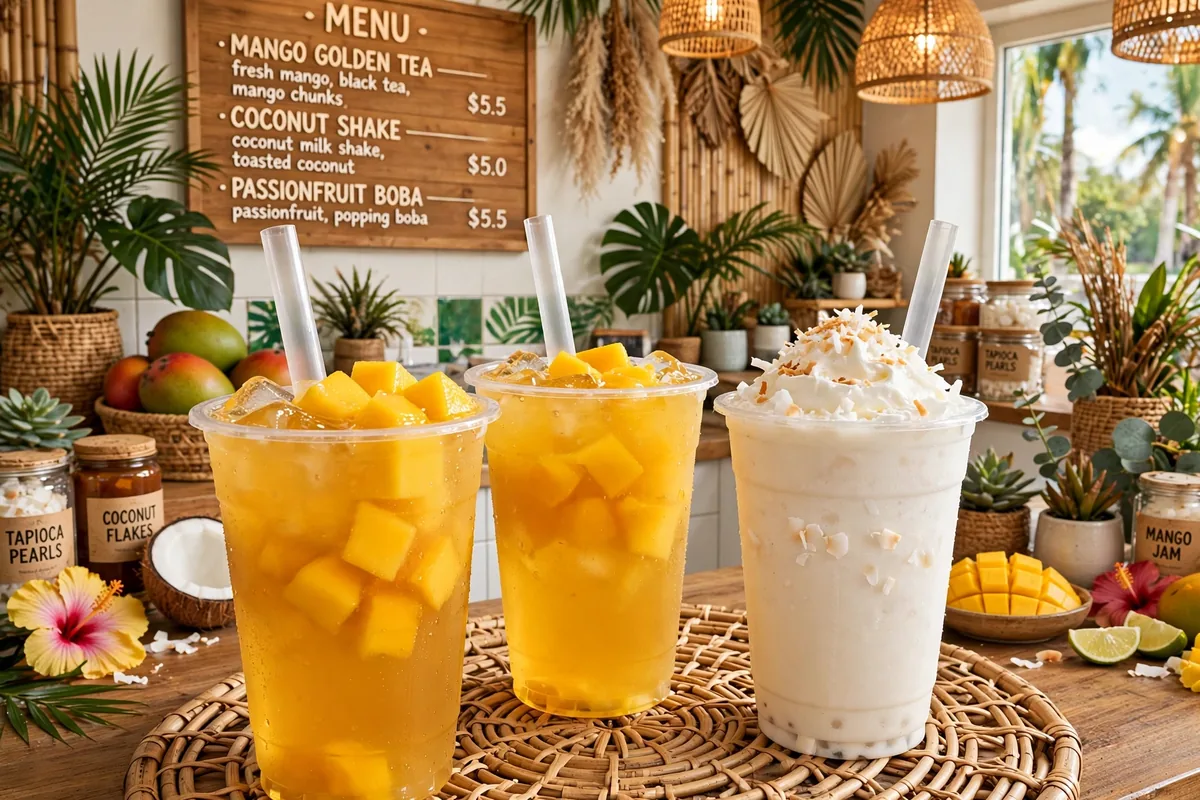 What is on the Milk Tea, Coconut, Yam and Yogurt cards?