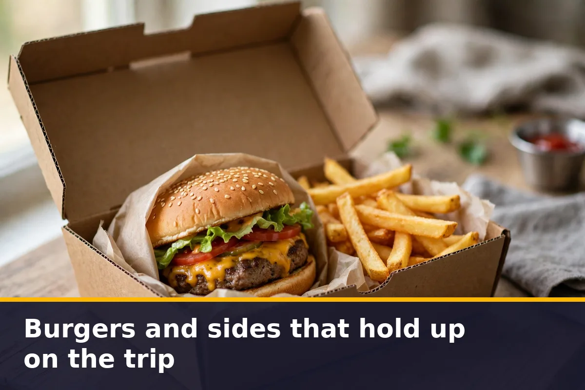 Burgers and sides that hold up on the trip