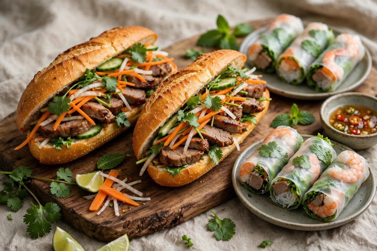 What banh mi and small plates are on the menu card?